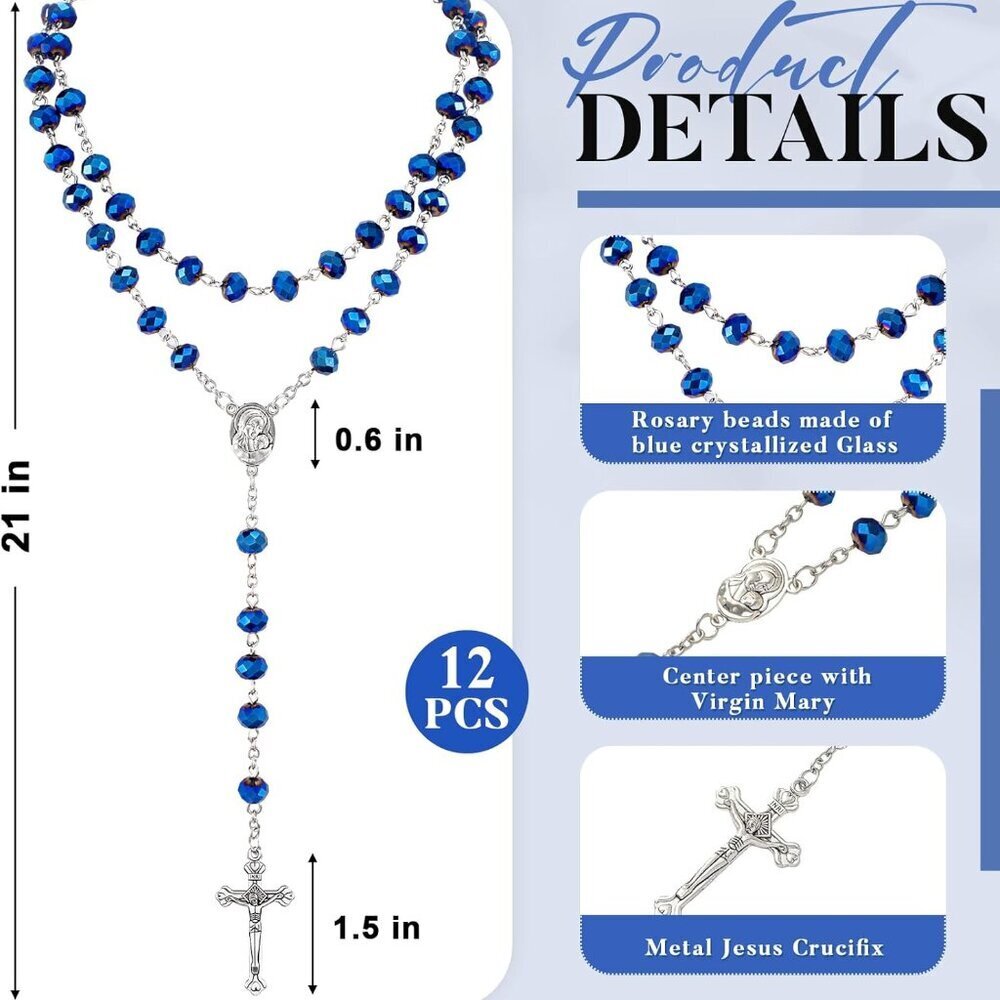 12 Pcs Catholic Rosary Beads Necklace with Cross Prayer Gifts with Organza Bags - Picture 2 of 7